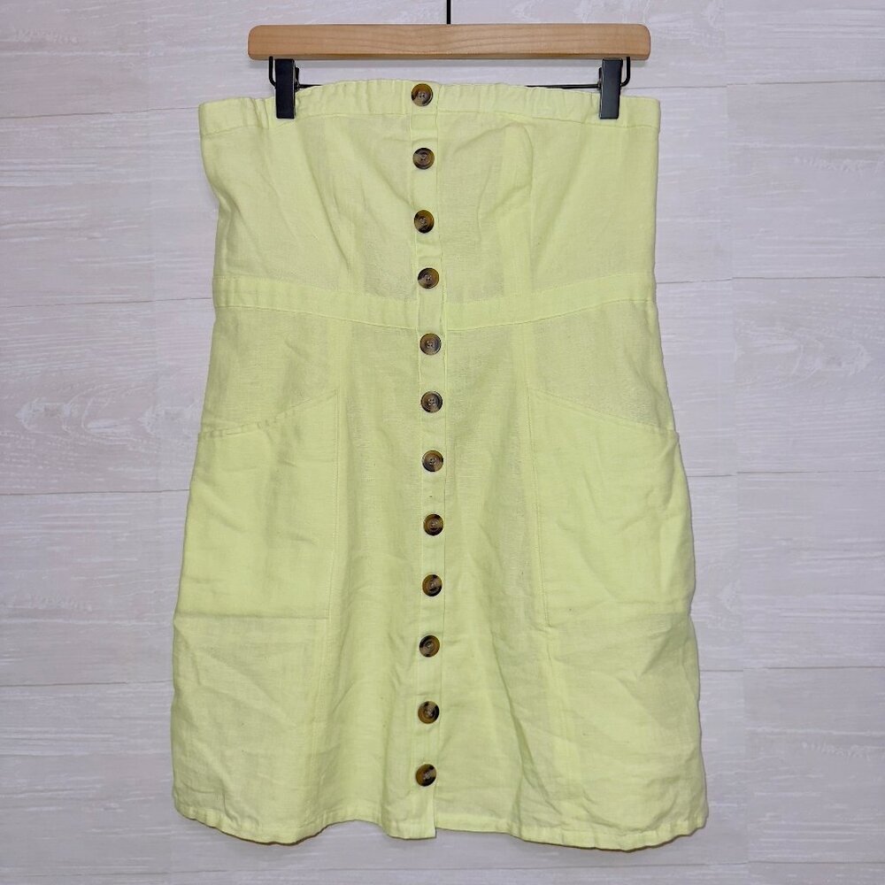 American Eagle NWT Women's Highlighter Yellow Linen Blend Strapless Mini Dress